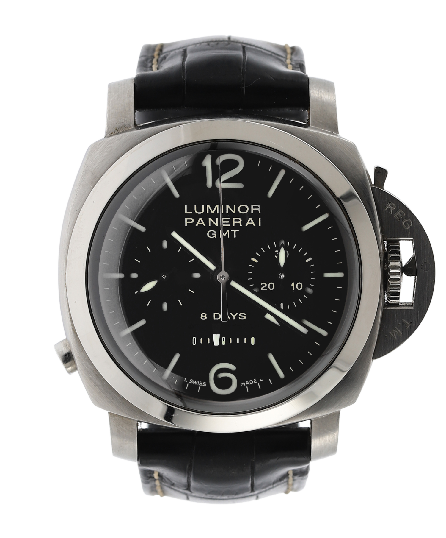 00258_01_a29f6e2cf3.png Luminor 1950 Chrono Monopulsante 8 days GMT Steel Black Dial 44mm - Image 1