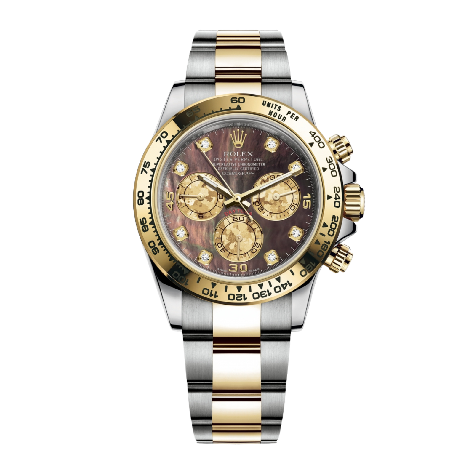 00659632808ec2602383329397abd6be.png Daytona Yellow Gold & Steel Black Mother of Pearl Dial 40mm - Image 1