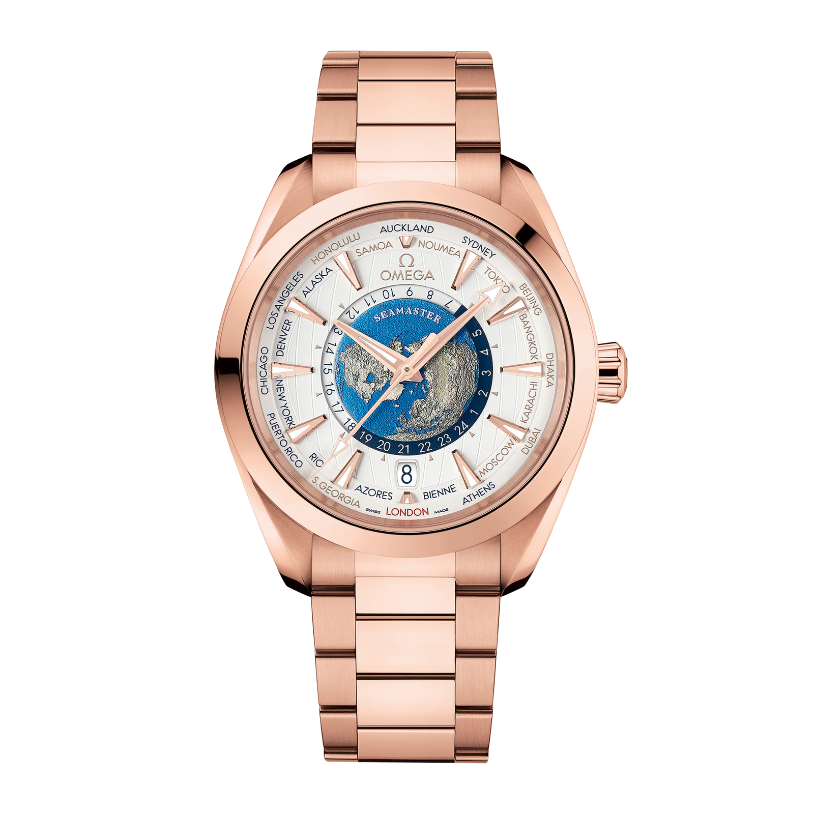 05825f29a5b4670d152a4ca6223b312e.png Aqua Terra Worldtimer Rose Gold Silver Dial 43mm - Image 1