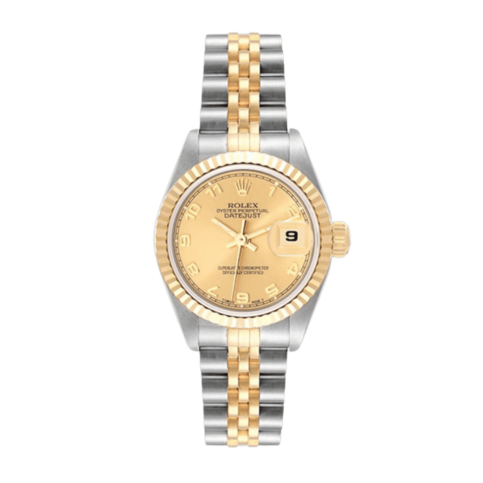143079140a0594e49e89e3bfb7103556.png Vintage Datejust Yellow Gold & Steel Jubilee Champagne Arabic Dial 26mm - Image 1