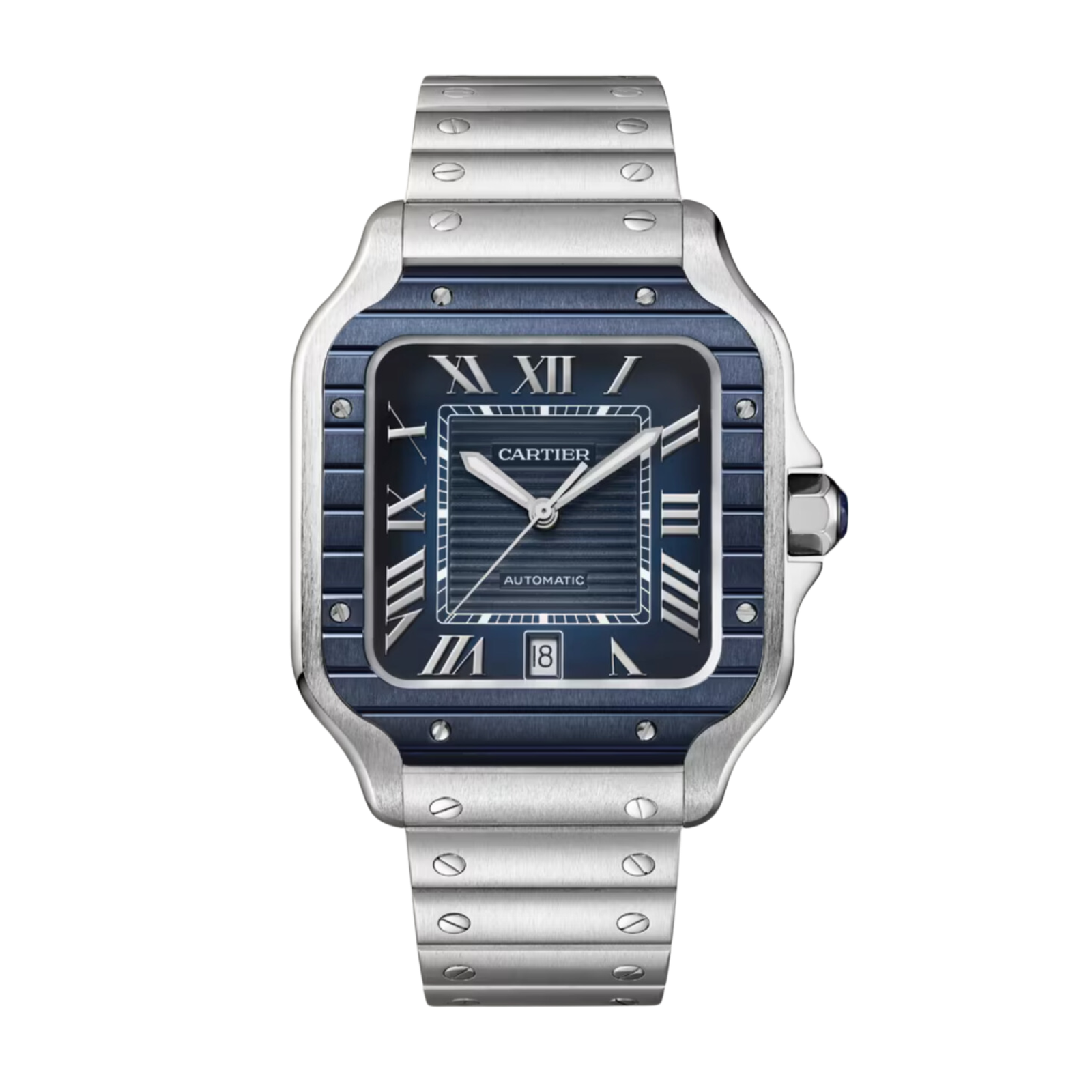 15970dbeab0f230de29e345d77dbe075.png Santos de Cartier Steel Blue Dial 39mm - Image 1