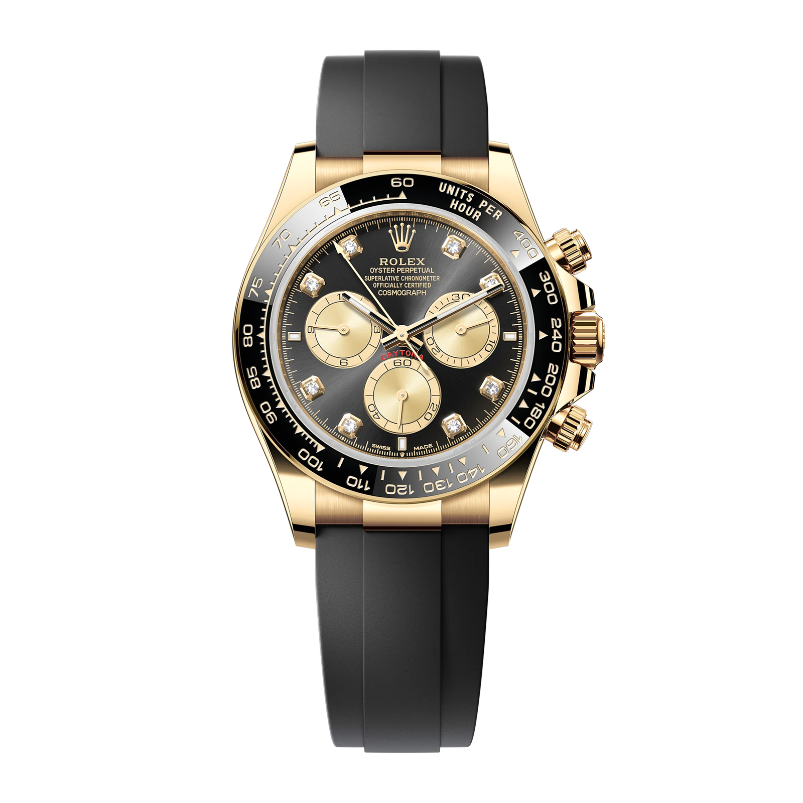24b92970b294ec9ca4deceacb5c5ef6a.png Daytona Yellow Gold Oysterflex Black Dial 40mm - Image 1