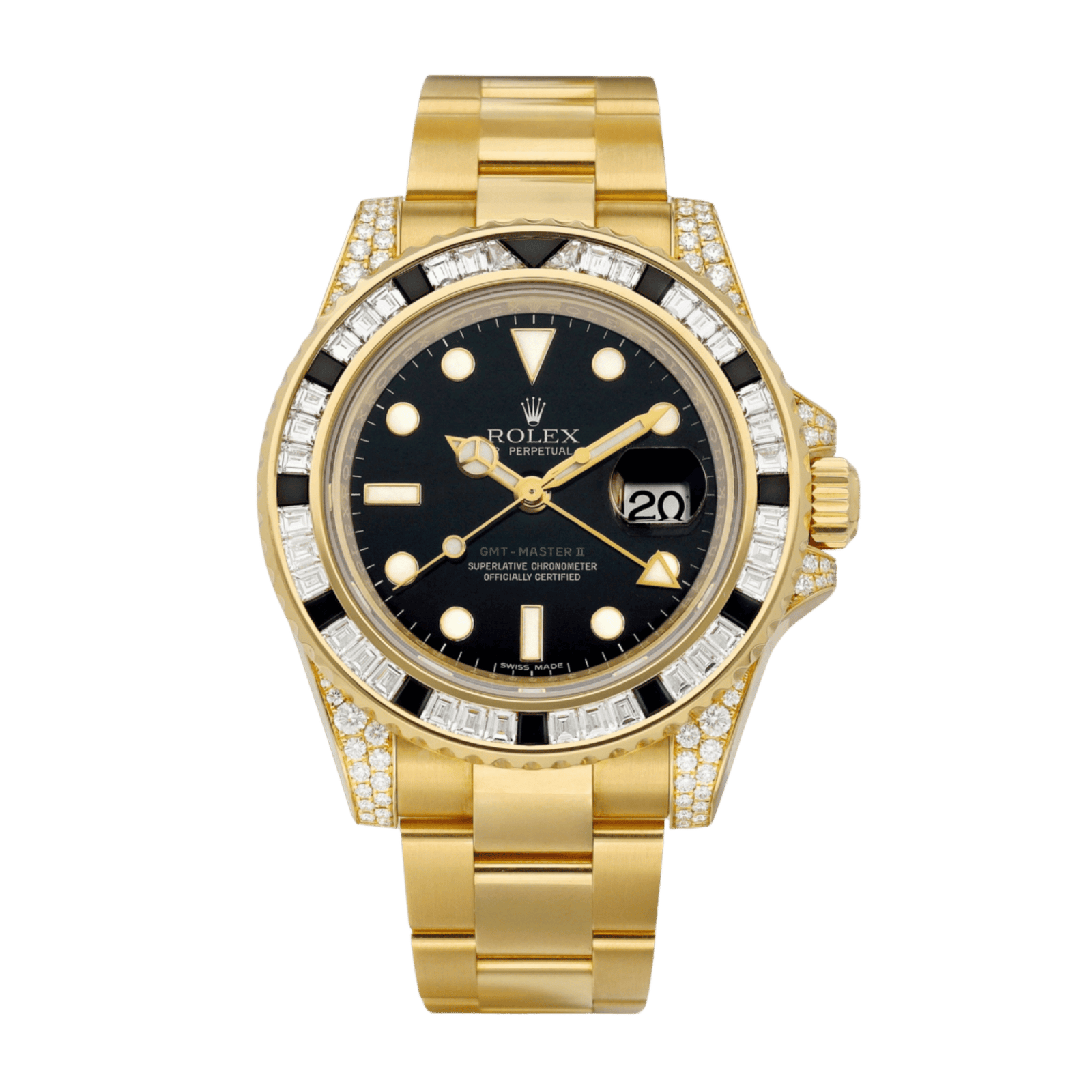 28048b3427cedac2eb21afc803f4adde.png GMT-Master II Yellow Gold Diamond Sapphire Black Dial 40mm - Image 1