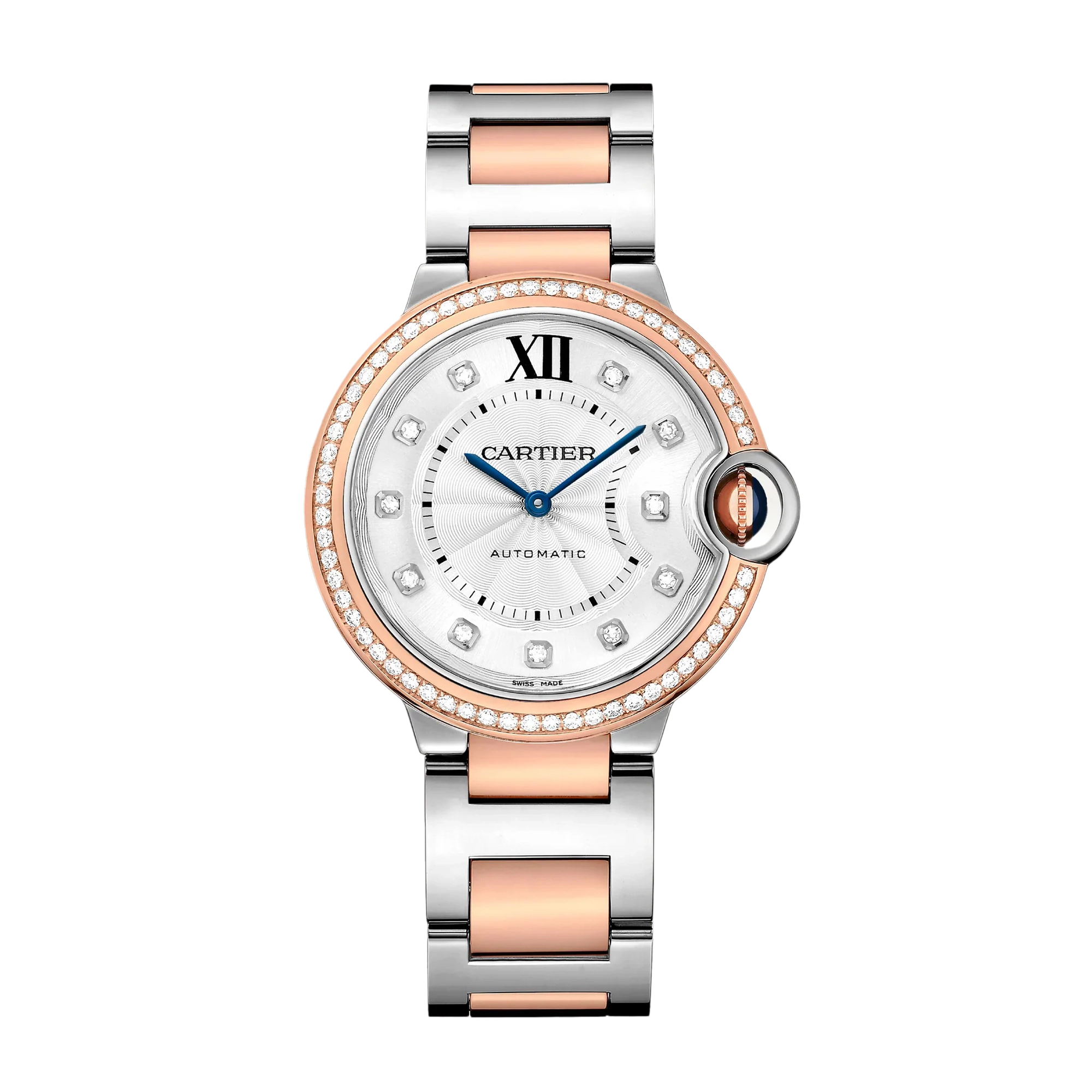 29c6b1aec8e1433571bd7c717eeb6543.webp Ballon Bleu de Cartier Rose Gold & Steel Diamond Silver Dial 36mm - Image 1
