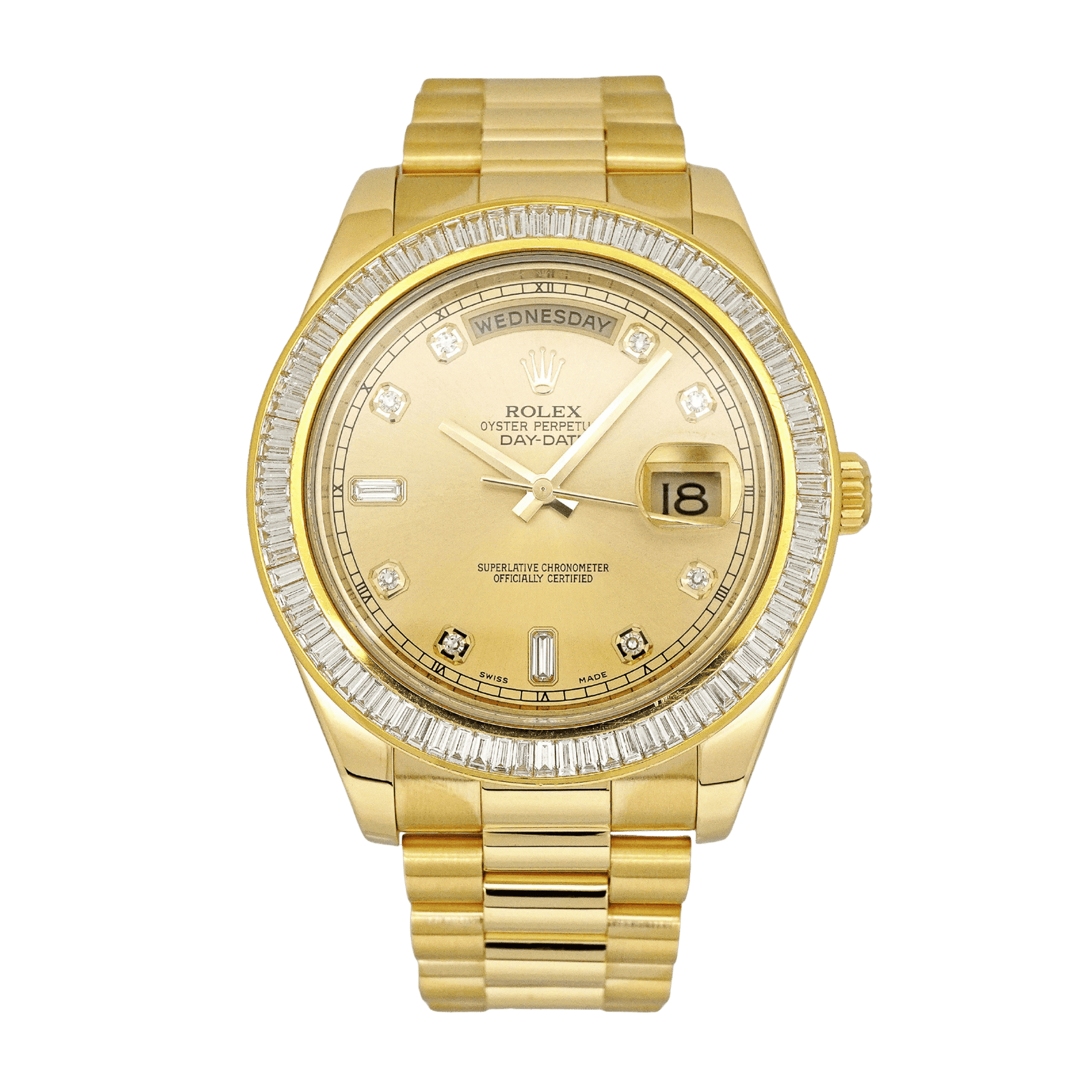 3302efeee65efdf26246208e67a49b4b.png Day-Date Yellow Gold Diamond Champagne Dial 41mm - Image 1