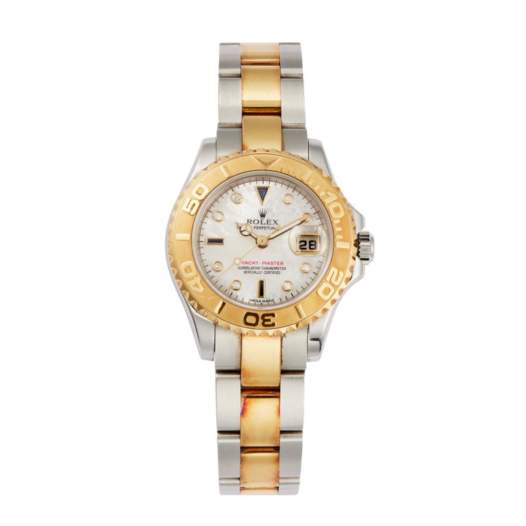 54cd0dfe3366c5fefcc70fdb8be0814b.webp Lady Yacht Master Yellow Gold & Steel Mother of Pearl Dial 29mm - Image 1