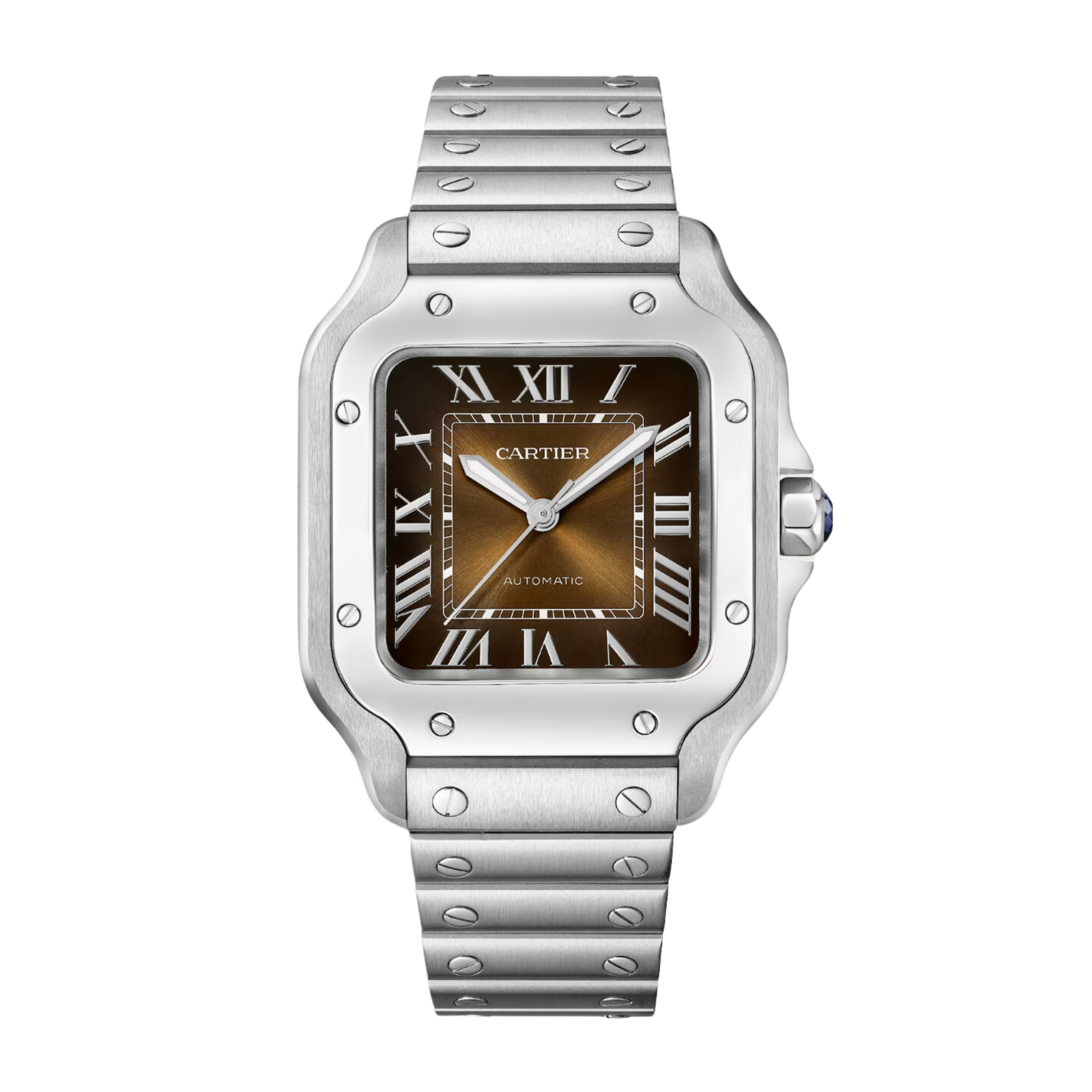 6b2e486b2b34088be63bb450a920bbe1.png Santos de Cartier Steel Brown Dial 35mm - Image 1