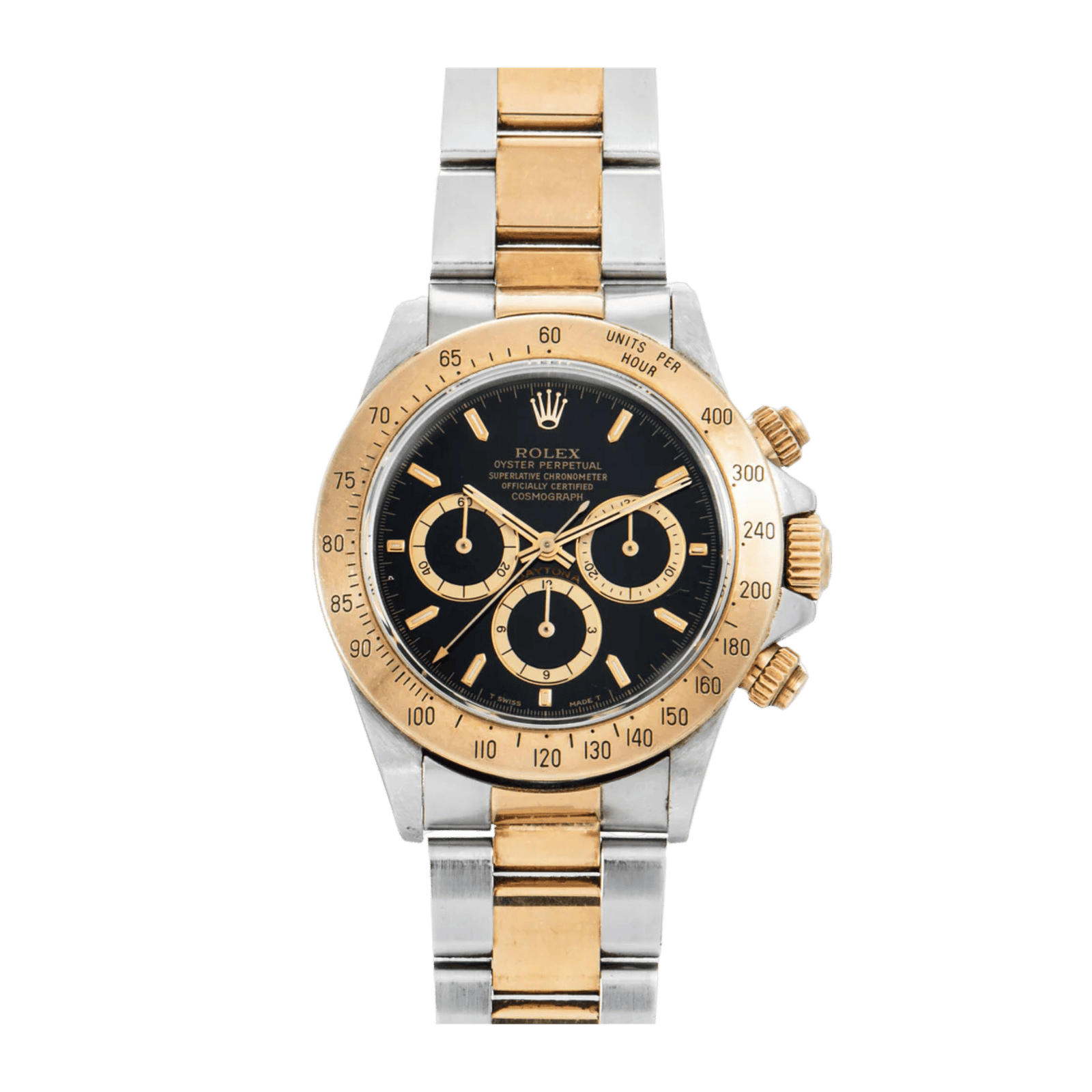 6f406e8d03d7e5b38dc9a7b43613c1fc.png Vintage Daytona Yellow Gold & Steel Black Dial 40mm - Image 1