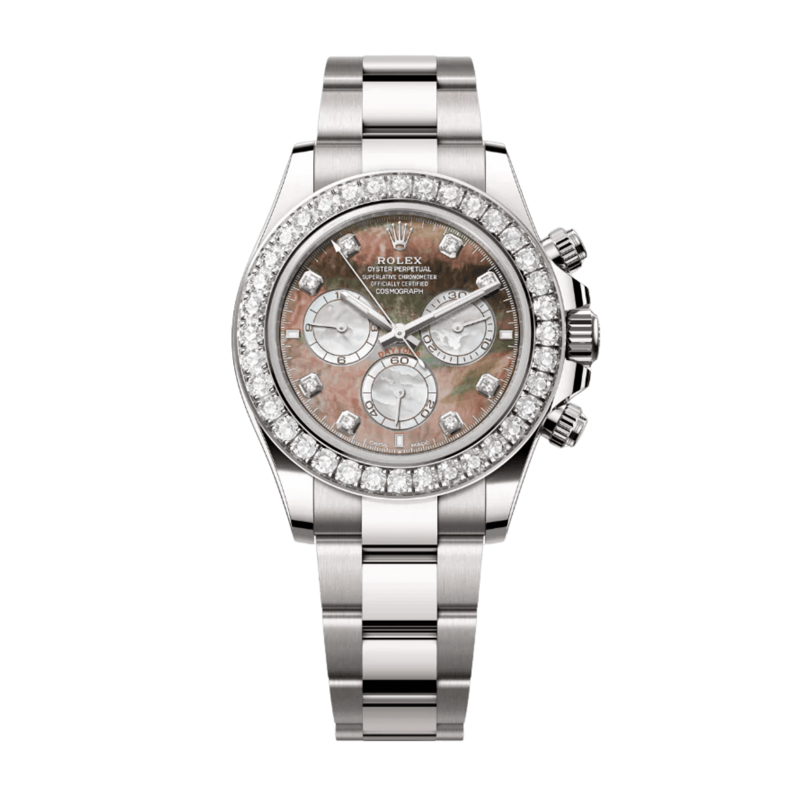 71a07a1fc58c76a0ac3f11cf3ba50bae.png Daytona White Gold Diamond Black Mother of Pearl Dial 40mm - Image 1