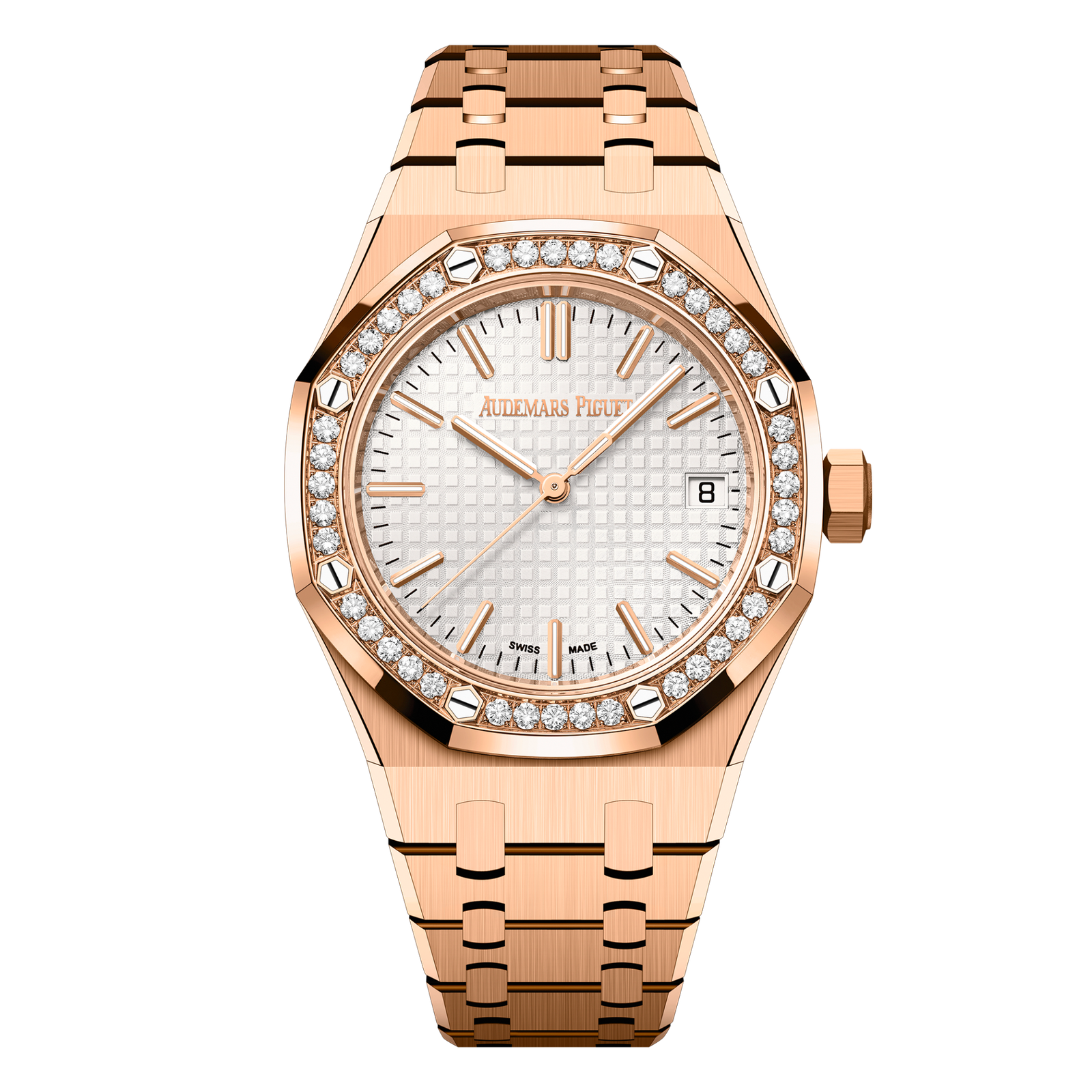 7bcc9adeaa01819afe6fc8c695de4b08.png Royal Oak Rose Gold Diamond Silver Dial 37mm - Image 1