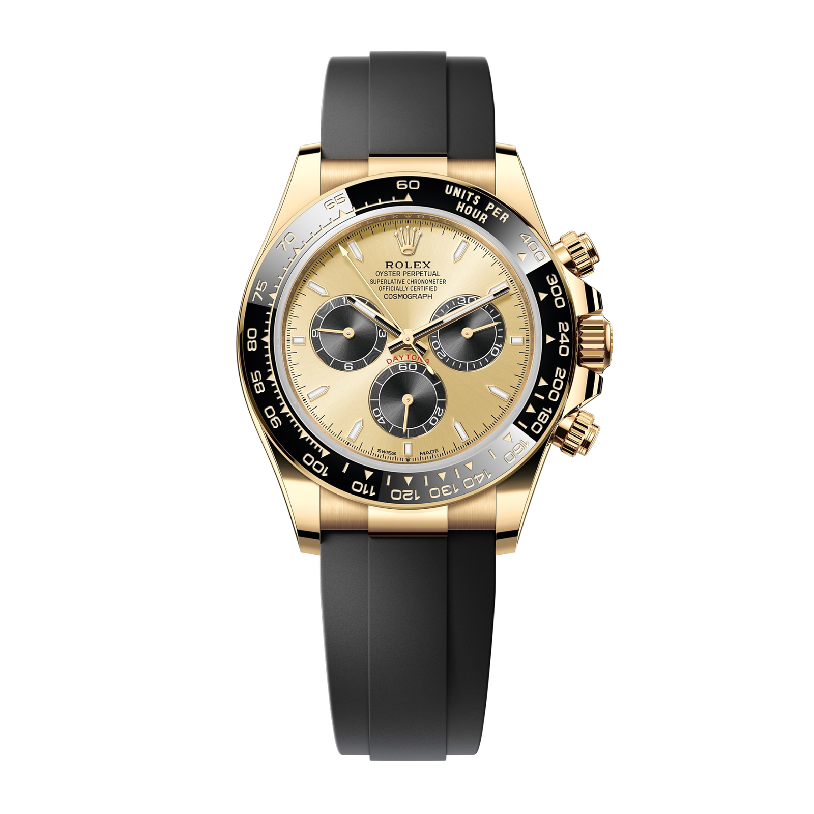 9173cb39425cc709f9ef6242f72ddc63.png Daytona Yellow Gold Oysterflex Champagne Dial 40mm - Image 1