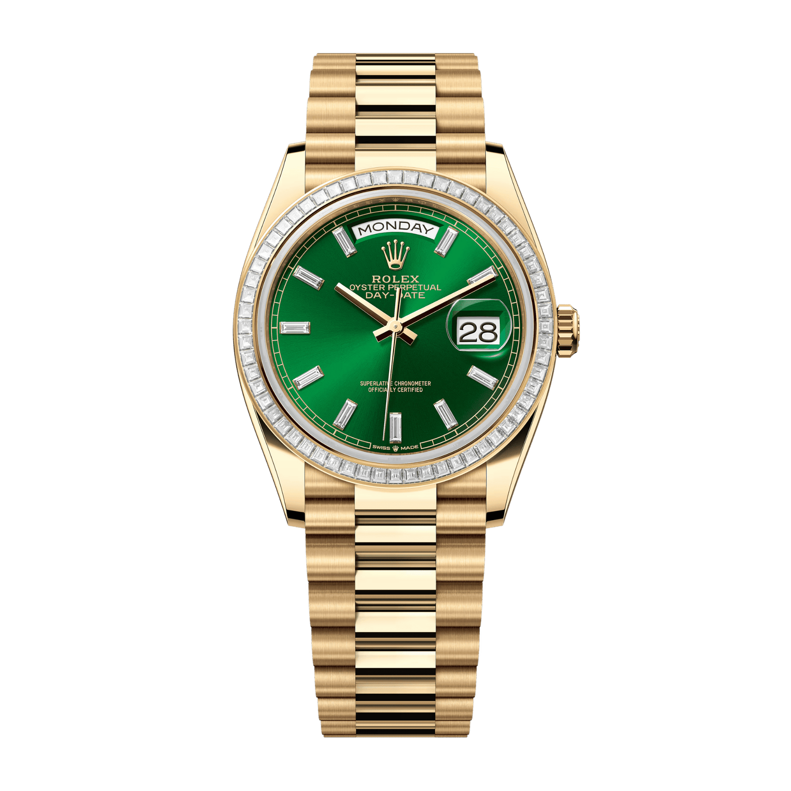 97ea32af3faf3faa0be8dafcbf3ba43b.png Day-Date Yellow Gold Diamond Green Dial 36mm - Image 1