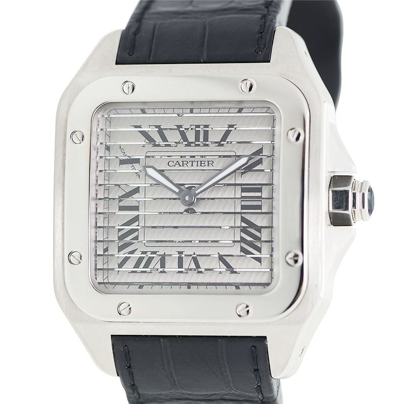 W2020020_3b13097841.jpg Santos de Cartier Santos 100 Black Shutter White Gold Silver Dial 46mm - Image 1