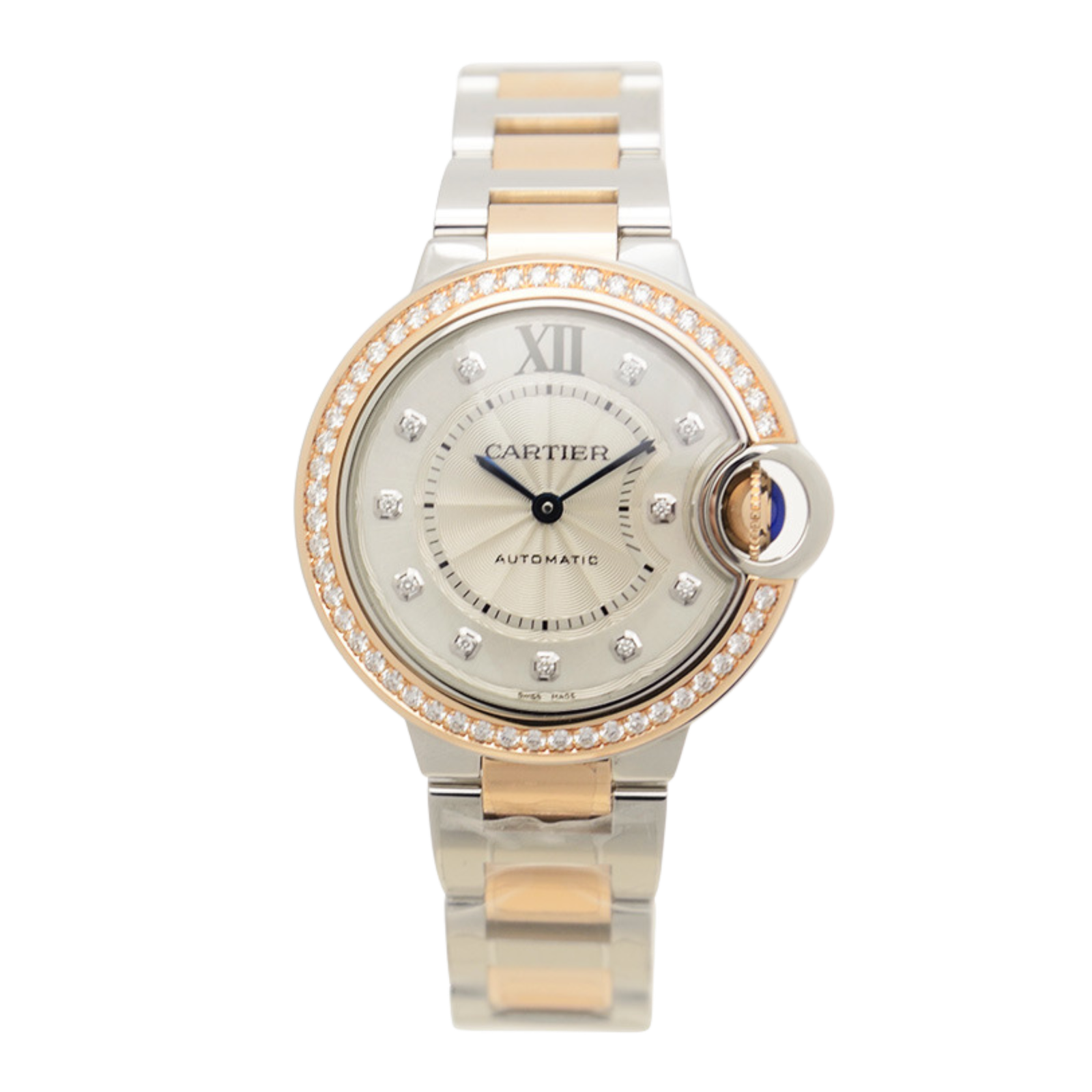 ac366a98204fbf3ae94f9ee229c85239.png Ballon Bleu de Cartier Rose Gold & Steel Diamond Silver Dial 33mm - Image 1