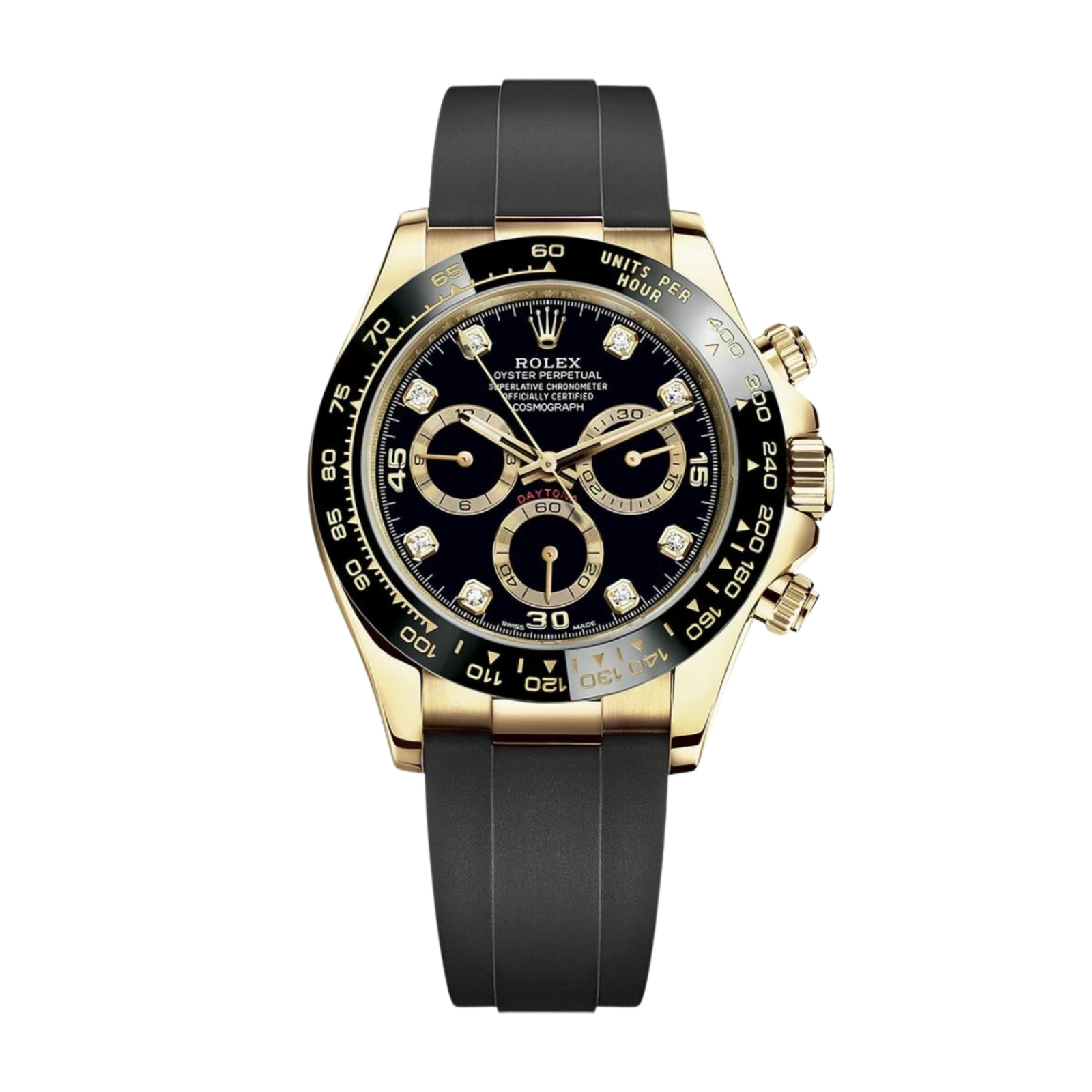 ae5d2b649e29e39f08bdd624760df98f.png Daytona Yellow Gold Oysterflex Black Dial 40mm - Image 1