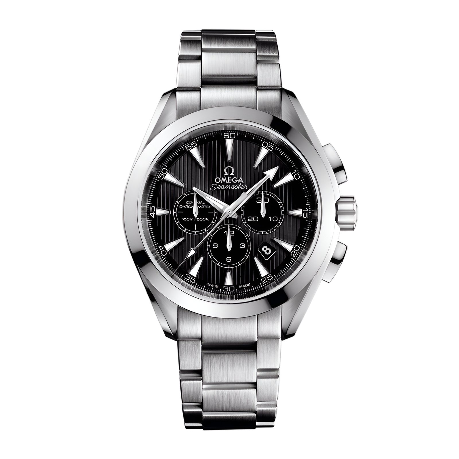 bad021f5a33d7e7f93cbb0036ad36072.png Aqua Terra Chronograph Steel Black Dial 44mm - Image 1