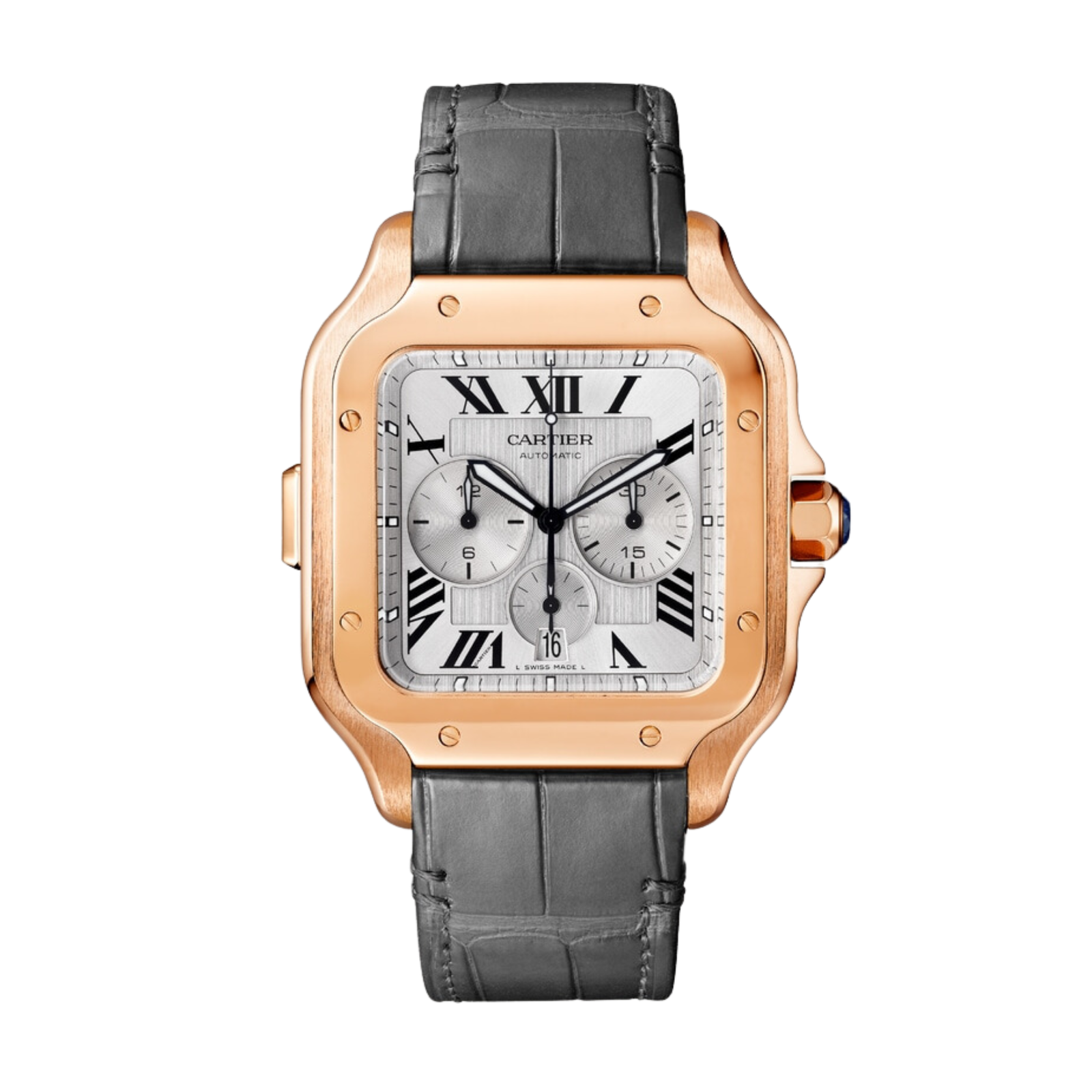 d6b08f0b56252ce1de720f4038addcf5.png Santos de Cartier Chronograph Rose Gold Silver Dial 43mm - Image 1