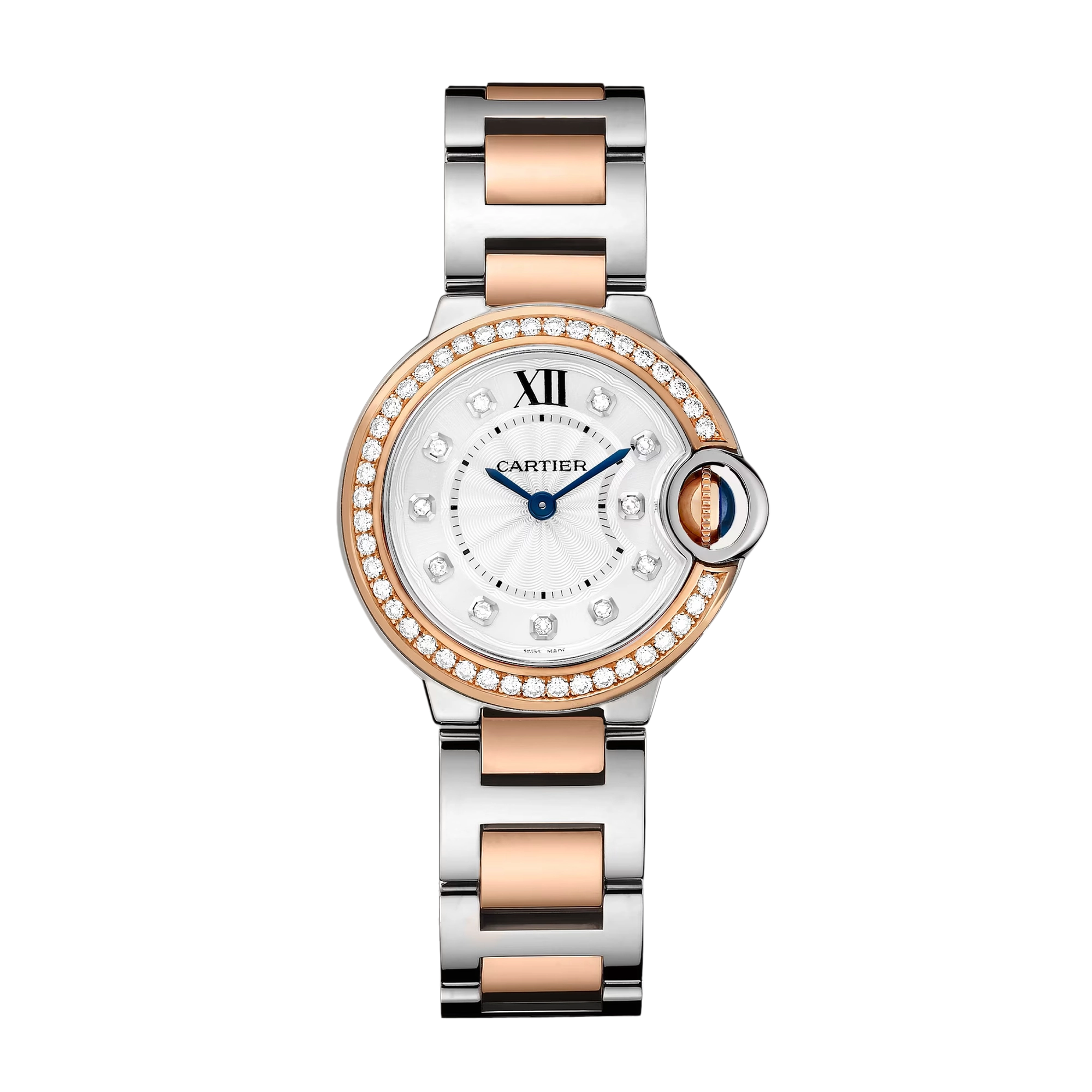 e3059aa2e2b5732f64f303e176e9a686.webp Ballon Bleu de Cartier Rose Gold & Steel Diamond Silver Dial 28mm - Image 1