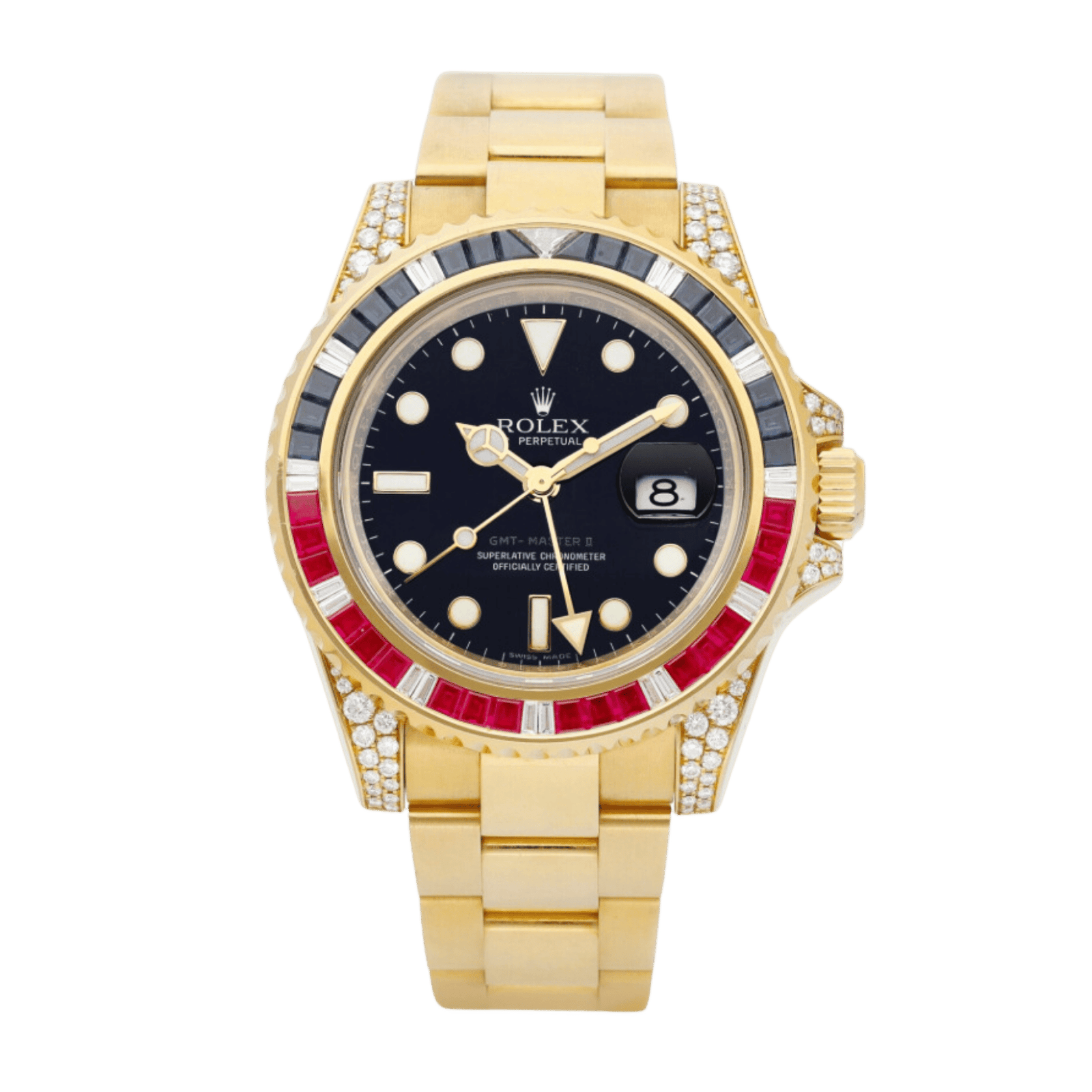 e7c500477b6f1bf7885c5034a5a576f5.png GMT-Master II Yellow Gold Gem Set Black Dial 40mm - Image 1
