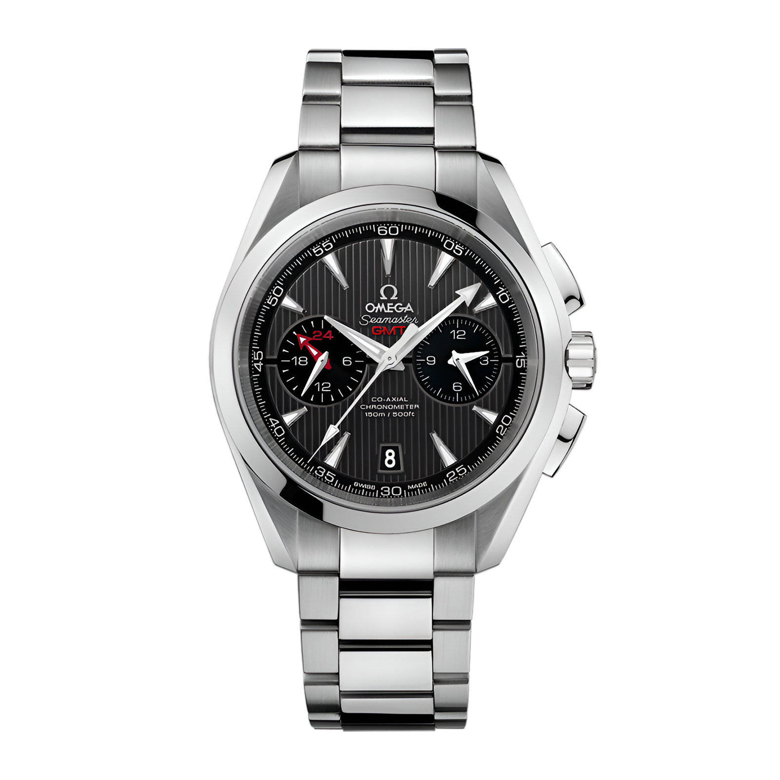 e957b94ee03f8ee4e6fb0b10e1a9e7a0.png Aqua Terra GMT Chronograph Steel Grey Dial 43mm - Image 1